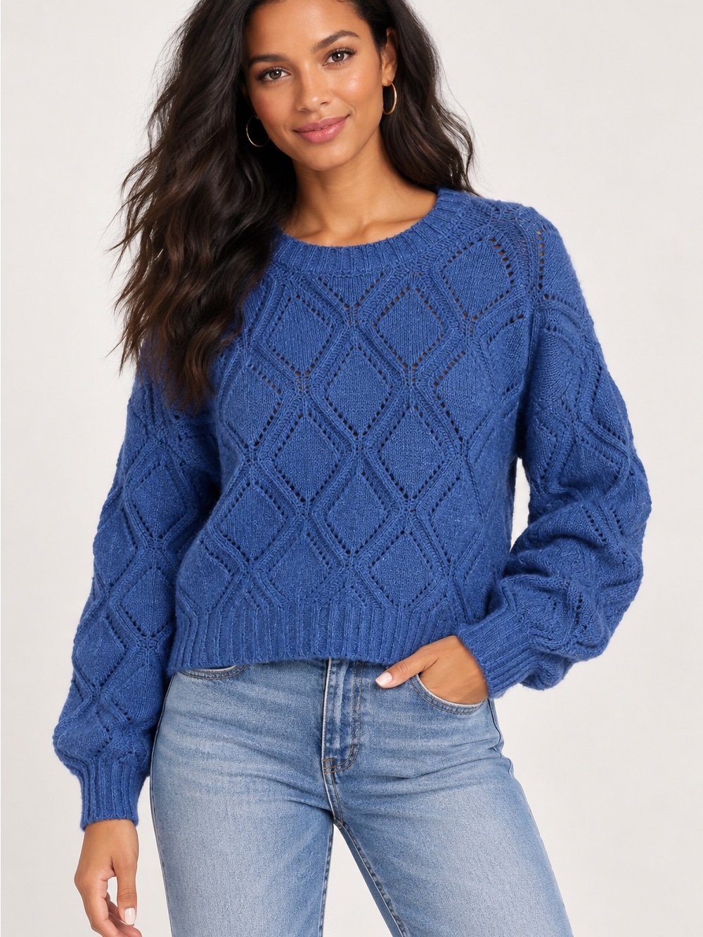 Pink Rose Blue Diamond Open Knit Sweater NWT Size M